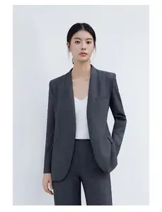 Kadın Blazer resmi Blazers Lady ofis iş elbisesi cepler ceketler ceket ince gri kadın Blazer Femme ceketler Femme