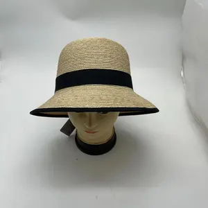 ビーチレディース帽子無料折りたたみ日焼け止めカジュアル女性屋外サイザル麻ストローストライプ