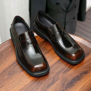 Zapatos Casuales de Cuero Puro para Hombre, Estilo 2025, Sin Cordones, Punta Cuadrada, Impermeables, Transpirables, Planos, para Oficina y Vestimenta Formal - Product Image 2