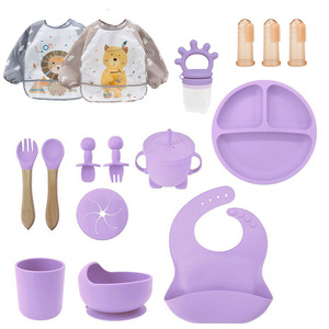 Ensemble repas bébé en silicone OEM ODM, vaisselle d'apprentissage, tasse à <span class=keywords><strong>bec</strong></span> avec assiettes à ventouse, bavoirs imperméables, bol, kit repas pour enfants - Product Image 5