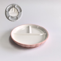 Assiette à repas pour enfants en céramique moderne avec couvercle en silicone à ventouse, non toxique et lavable au lave-vaisselle