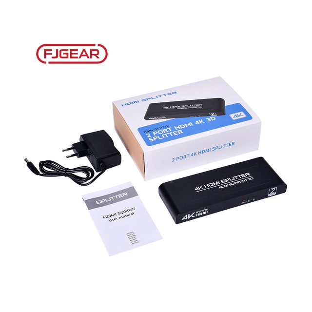 FJ-4K102 Fjgear Plug and Play 2 Port Hdmi Splitter 1 in 2 Out 4K Audio & Video Accessory