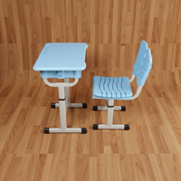 Ensemble Chaise et Bureau Scolaire Bleu Confortable, Écologique et au Design Moderne, Hauteur Réglable pour Salle de Classe et Salon