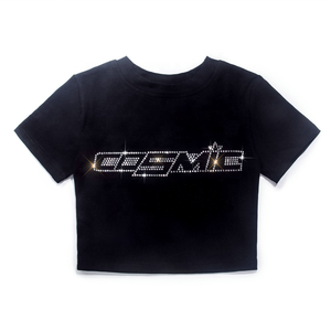 Maßgeschneidertes Damen Slim Fit Crop Top mit Strass-Diamant-Kristall-Logo Umweltfreundlich Bedrucktes 3D-Karomuster Sexy Crop-Shirt für den Sommer - Product Image 4