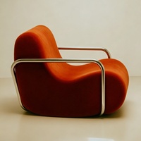 Canapé simple carré en tissu velours de style mi-moderne, couleur orange, pour salon, avec rembourrage en éponge, idéal pour hôtel, appartement, villa
