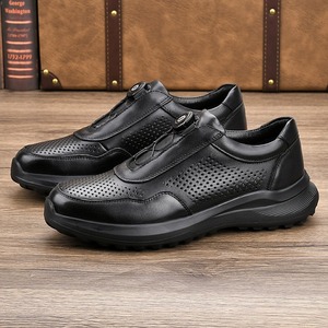 Men's Automatic Button Leather Walking Shoes Cowhide <b>Round</b> <b>Toe</b> Breathable Rubber Outsole Med <b>Heel</b> Height Comfortable Casual - Product Image 1
