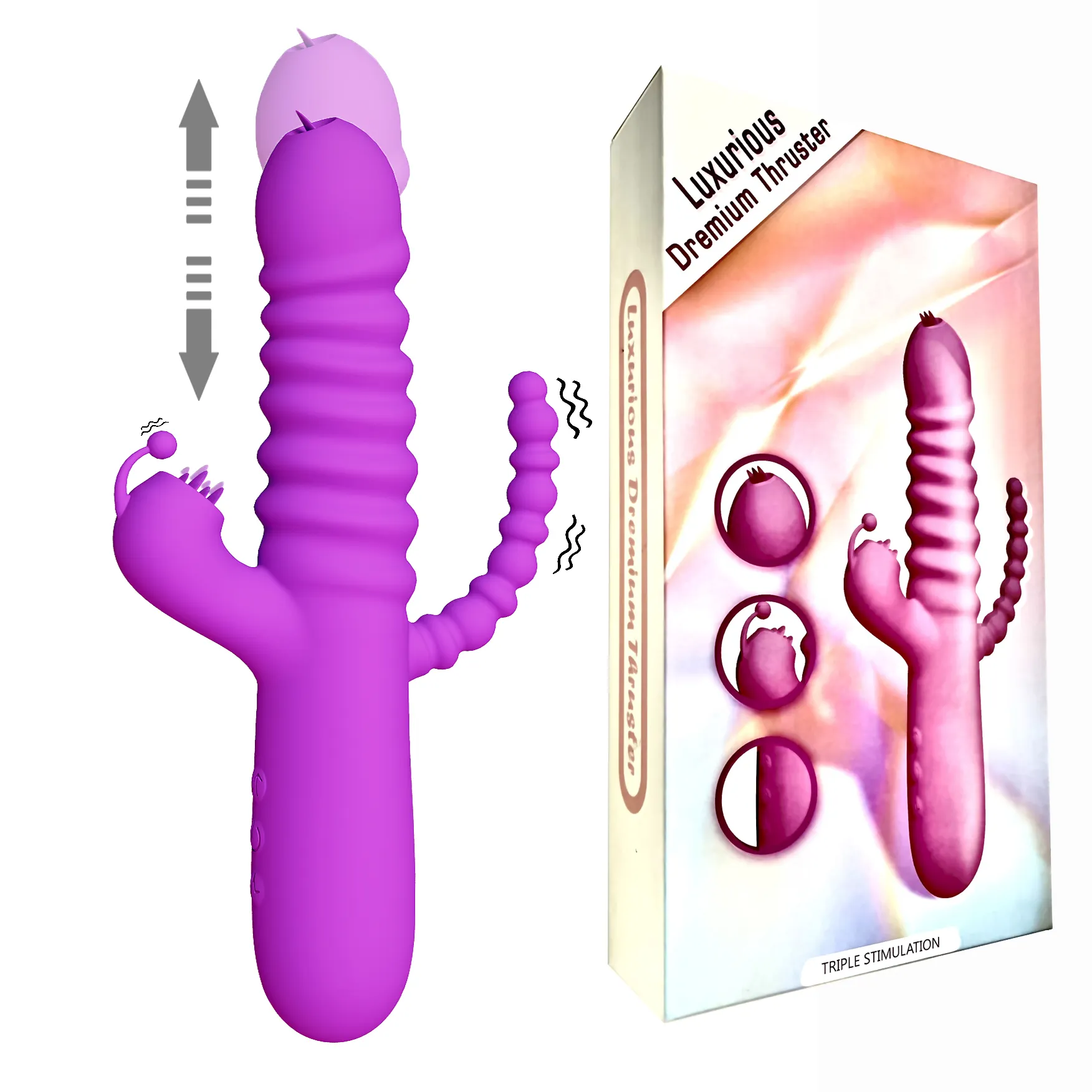 Neuer Bestseller 3 IN 1 Triple Stimulator Thrust ing Sucking Rabbit Vibrator Wand Silikon wiederauf lad bares Sexspielzeug für Erwachsene für Frauen