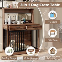 Cage et maison en bois pour chiens de grande, moyenne ou petite taille - Utilisation intérieure, installation facile, nettoyage par essuyage, toutes saisons, bac de rangement et toilette