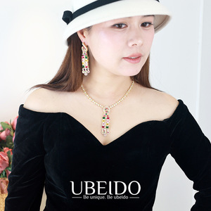 Set <span class=keywords><strong>di</strong></span> Collana e Orecchini ZX <span class=keywords><strong>di</strong></span> Alta Gamma in Rame Placcato Oro Puro con Zirconi Colorati, Gioielli <span class=keywords><strong>di</strong></span> Lusso per Spose, Cene e Feste, Stile Vintage Femminile - Product Image 2