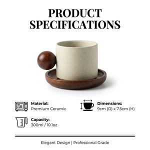 BloomSip Tasse à café en céramique nordique avec poignée sphérique flottante, ensemble tasse et soucoupe mélange de couleurs minimaliste, vente en gros, logo personnalisé, OEM, ODM, cadeau - Product Image 2