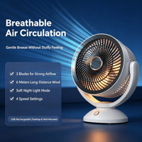 Ventilateur de refroidissement mini portable silencieux à 4 vitesses avec lumière LED, moteur sans balais USB rechargeable, sans pales, pour bureau et montage mural, pour usage domestique
