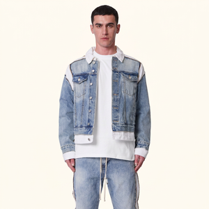 New Design Coated Stand Multi <b>Pockets</b> Hooded Loose Denim <b>Jackets</b> Men <b>Zipper</b> Closure Vintage Fashion Street Trendy Outerwear - Product Image 1