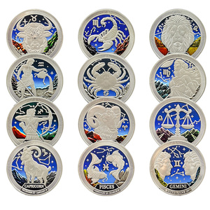 En stock : Ensemble de pièces commémoratives en métal sur le thème des 12 signes du zodiaque, collection de souvenirs, roue du zodiaque - Product Image 1