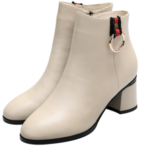 Stivali Classici da Donna in Vera Pelle <span class=keywords><strong>Beige</strong></span> con Tacco <span class=keywords><strong>Alto</strong></span>, Stivali da Neve con Tacco Quadrato e Cerniera Antiscivolo, Taglie 5-11 per Autunno Inverno - Product Image 2