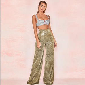 <span class=keywords><strong>Pantaloni</strong></span> larghi da <span class=keywords><strong>donna</strong></span> di moda europea e americana da stiro in argento a vita alta <span class=keywords><strong>lucidi</strong></span> <span class=keywords><strong>pantaloni</strong></span> Casual da <span class=keywords><strong>donna</strong></span> a gamba dritta - Product Image 2