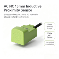 Capteur de proximité inductif AC NC 15 mm à montage encastré, 2 fils, normalement fermé, détection de métaux