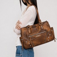 Sac de moto pour femme, sac fourre-tout simple en cuir PU de grande capacité, sac à bandoulière pour les trajets quotidiens, sac à main rétro chic Y2K avec fermeture à glissière
