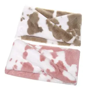 hot sale cow pattern faux rabbit fur tie dye winter thicken outdoor scarf