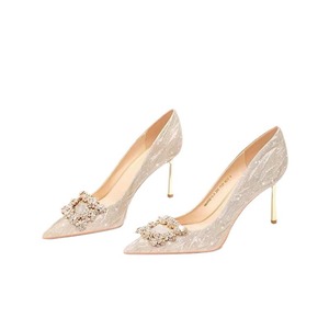 Escarpins à talons aiguilles pour femmes, à bout pointu, à paillettes, avec boucle carrée en strass, pour mariages et soirées - Product Image 2