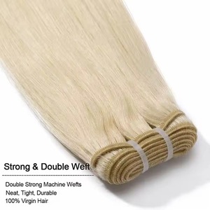 Extensiones de cabello Remy indio de trama cruda 100%, máquina de coser recta ondulada de doble dibujado, estilo de onda rubia 613 - Product Image 6