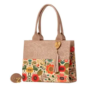 Bolso de playa floral de algodón mediano para mujer Fana Dahina con bolsillo con cremallera y asa superior, ideal para compras - Product Image 3