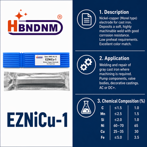 Électrode de soudage AWS A5.15 EZNiCu-1 Monel Core pour fonte grise Z508 pour la réparation de la fonte grise 2,5 mm 3,2 mm 4,0 mm - Product Image 3