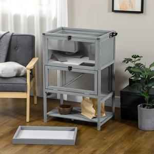 Gabbia <span class=keywords><strong>in</strong></span> Legno per Criceti con Ripiano Portaoggetti, Vassoio Scorrevole, Rampa a Dondolo, Ruota per Esercizio, Casetta per Piccoli Animali 35.5"H - Product Image 3