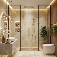 Ensemble de douche de plafond avec mitigeur thermostatique et jets massants, finition or brillant