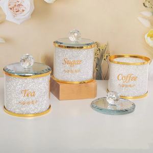 Kristall Gold Kaffee Lebensmittel Aufbewahrung flasche Silber Metall Mit Glas Kaffee Tee Zucker Kanister Sets - Product Image 5