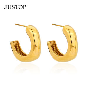 Pendientes de Aro de Moda, Personalizados OEM, Chapados en Oro de 18K, Hipoalergénicos, Joyería de Moda, Pendientes de Botón, Marca JUSTOP, 10 Piezas MOQ - Product Image 6