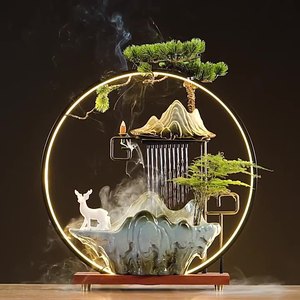 Humidificador de Cerámica con Cascada de Agua y Rocas, Estilo Chino Moderno, Fuente con Cortina de Lluvia, Decoración Creativa para Sala de Estar u Oficina - Product Image 2