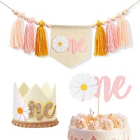 Marguerite thème couronne chapeau gâteau Topper et chaise ornement 1er anniversaire fête décoration bannière bébé célébration fournitures