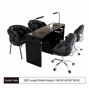 Table et chaise de manucure en porcelaine marbrée, style luxe léger, très tendance, pour une ou deux personnes - Product Image 4