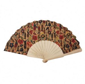 En stock : Éventail en bois de 23 cm avec tissu en liège écologique, couleurs naturelles et personnalisables pour cadeaux promotionnels et fournitures de fête - Product Image 2