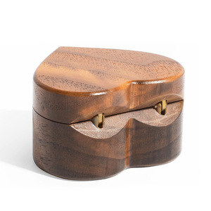 Heart-Shaped Walnut <b>Ring</b> <b>Box</b> Wooden Magnetic Jewelry Storage Elegant Flip Top Design - Product Image 3
