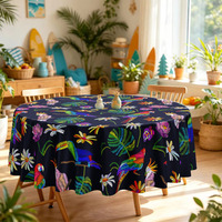 Nappe de table imprimée numérique de qualité supérieure avec motif de perroquet tropical et toucan, couverture de table florale pour décoration sur le thème de la jungle, vente en gros