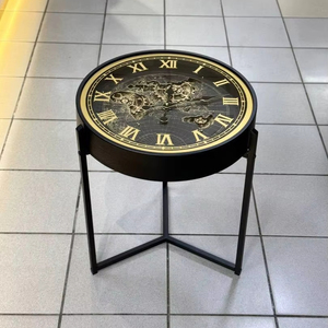 Table Basse Ronde <span class=keywords><strong>en</strong></span> Métal Style Rétro Américain, Design Industriel, <span class=keywords><strong>avec</strong></span> <span class=keywords><strong>Horloge</strong></span> à Engrenages Mobiles et Affichage à Aiguilles, Alimentée par Piles, Pièces Détachables - Product Image 1