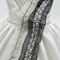 Bordure en dentelle ondulée en maille filet avec strass et perles faits à la main, embellissement 3D pour robe de mariée, couture et décoration de vêtements