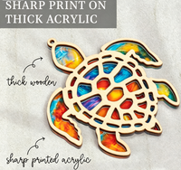 Ornements de Noël de plage pour l'arbre |   Attrape-soleil tortue en acrylique aux couleurs vives de 4,3 x 3,7 pouces avec carte d'histoire, imitation vitrail