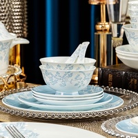Nouvel ensemble complet de vaisselle en céramique de Jingdezhen, bols et assiettes, en porcelaine osseuse chinoise émaillée, compatible micro-ondes, vente en gros, idéal pour cadeau
