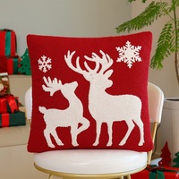 Coussin décoratif de Noël en peluche brodé, motif flocon de neige rouge, renne, cloche, arbre, garni de coton PP, unisexe, pour canapé, maison, fêtes