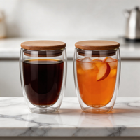 Gobelet en verre borosilicate à double paroi avec logo personnalisé, résistant à la chaleur et au froid, gobelet à café latte isolé à double paroi avec couvercle
