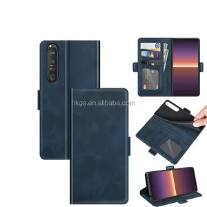 For Sony Xperia 1 3 5 iii Vi 5V Wallet Card Slot Flip Faux Calf Leather Covers Case Navy