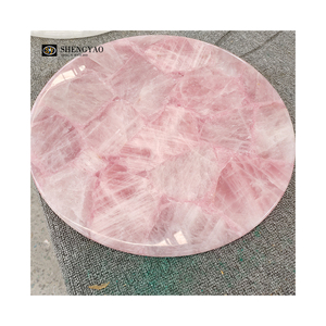 Mini Isla de cocina de lujo ovalada personalizada, losa de encimera de piedra de cristal de cuarzo rosa Natural - Product Image 5