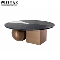 WISEMAX FURNITURE Table basse de salon de luxe léger, base en acier inoxydable de forme géométrique, table basse ronde en marbre