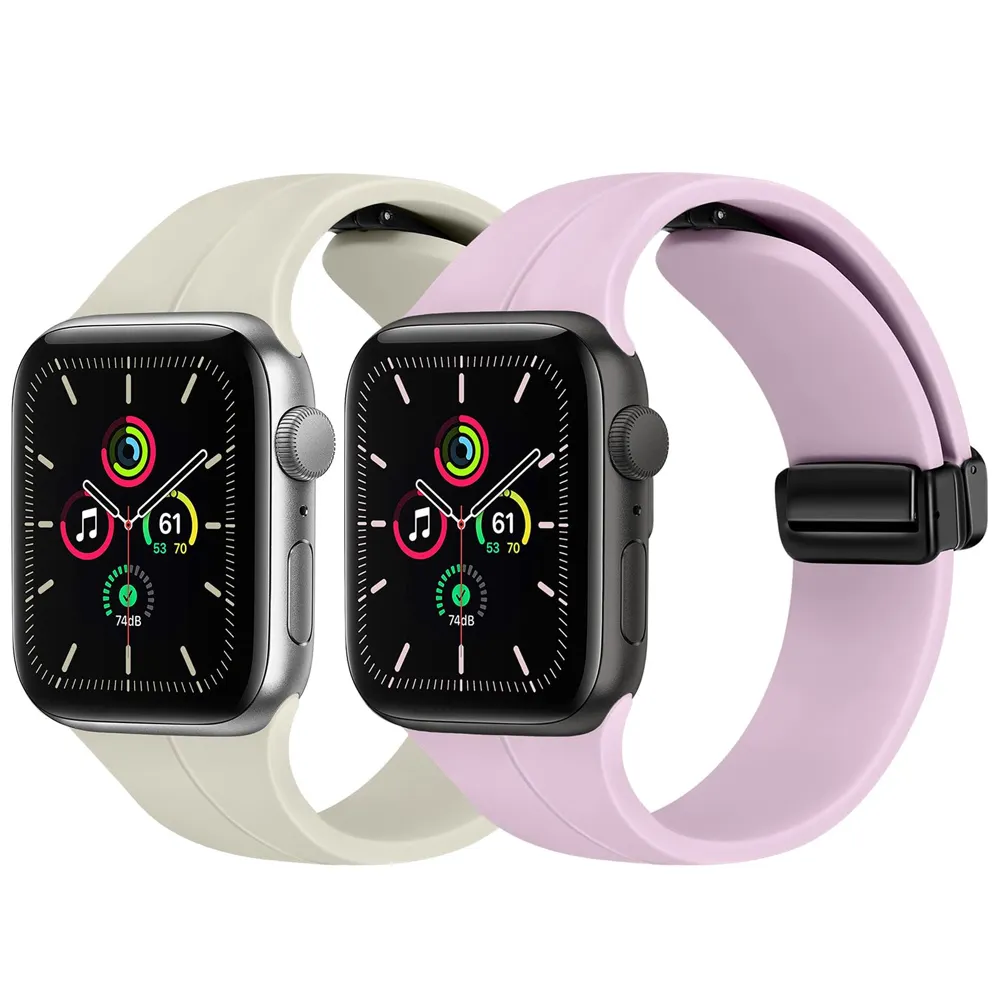 2024 Nieuwe Opvouwbare Gesp Band Horlogeband Siliconen Magnetische Horlogeband Voor Apple Watch Ultra 2 Iwatch Serie 9 8 7