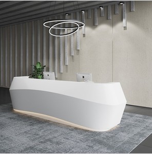 Carrara Marbleสีขาวแผนกต้อนรับตารางด้านหน้าเคาน์เตอร์สแตนเลสฟุตบาร์แผนกต้อนรับ - Product Image 5