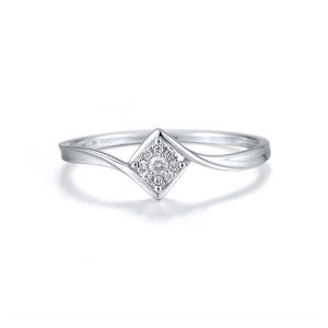 custom 10K Solid White Gold Twist Shank Square Halo Diamond <b>Ring</b> for Women <b>Dainty</b> Geometric Cluster Promise Engagement Band - Product Image 2