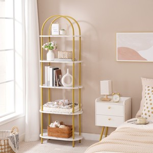 Scaffale alto 5 livelli, libreria ad arco industriale espositore ripiano, libreria in legno per la casa organizzatore di libri - Product Image 5