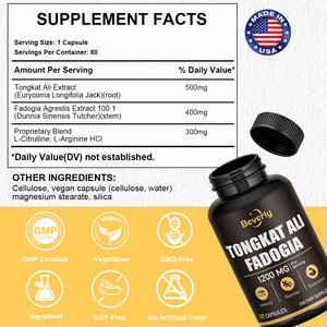 Suplemento Energético para Hombres <span class=keywords><strong>Beverly</strong></span> OEM Tongkat Ali Fadogia Extracto L-Citrulina L-Arginina 60 Unidades Certificado ISO 9001 - Product Image 3